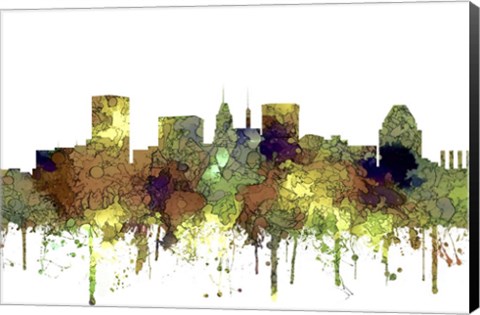 Framed Baltimore Maryland Skyline - Safari Buff Print