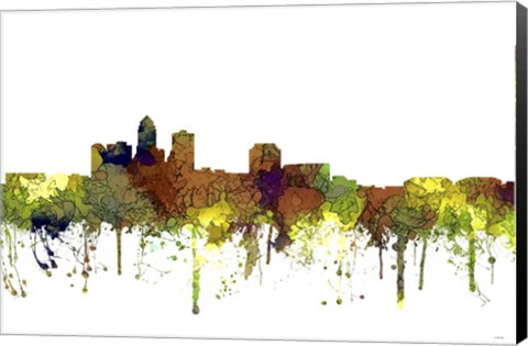 Framed Des Moines Iowa Skyline - Safari Buff Print