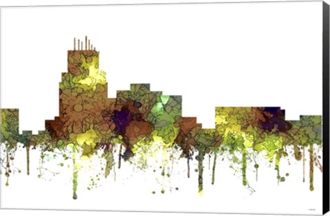 Framed Durham North Carolina Skyline - Safari Buff Print