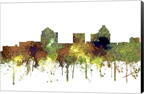 Framed Greensboro North Carolina Skyline - Safari Buff Print