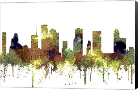 Framed Houston Texas Skyline - Safari Buff Print