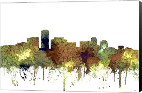 Framed Long Beach California Skyline - Safari Buff Print