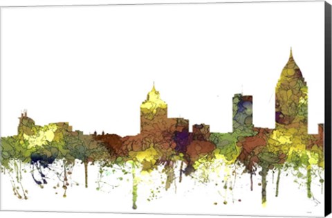 Framed Mobile Alabama Skyline - Safari Buff Print