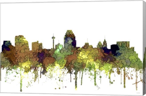 Framed San Antonio Texas Skyline - Safari Buff Print