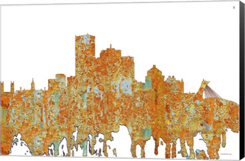 Framed Montreal Que Skyline - Rust Print