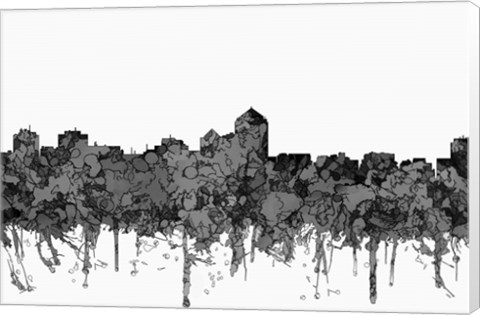 Framed Albuquerque New Mexico Skyline - Cartoon B&amp;W Print