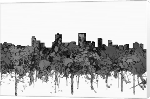Framed Anchorage Alaska Skyline - Cartoon B&amp;W Print
