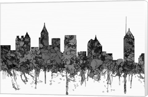Framed Atlanta Georgia Skyline - Cartoon B&amp;W Print
