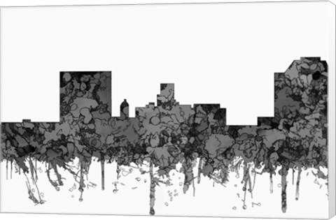 Framed Augusta Georgia Skyline - Cartoon B&amp;W Print