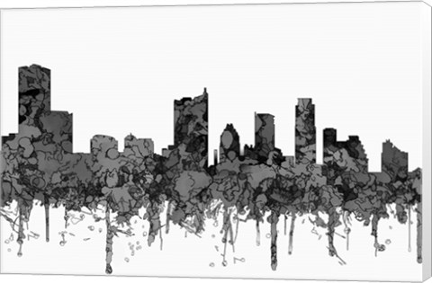 Framed Austin Texas Skyline - Cartoon B&amp;W Print