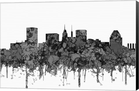 Framed Baltimore Maryland Skyline - Cartoon B&amp;W Print