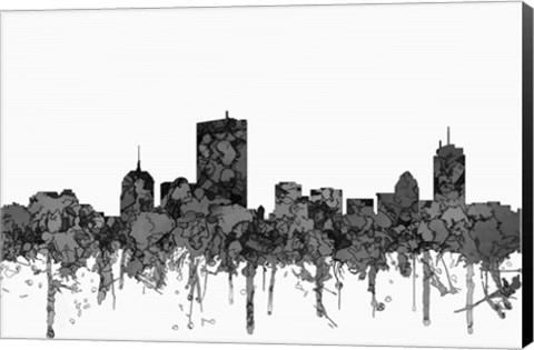 Framed Boston Mass Skyline - Cartoon B&amp;W Print