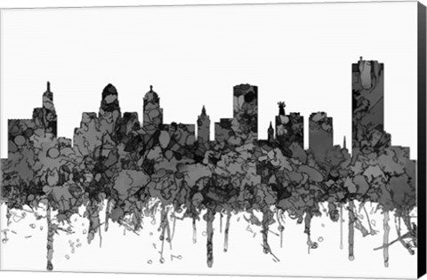 Framed Buffalo New York Skyline - Cartoon B&amp;W Print
