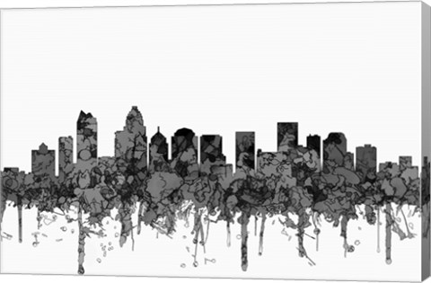 Framed Charlotte NC Skyline - Cartoon B&amp;W Print