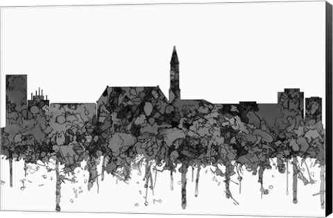 Framed Cheyenne Wyoming Skyline - Cartoon B&amp;W Print