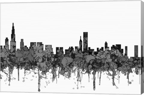Framed Chicago Illinois Skyline - Cartoon B&amp;W Print