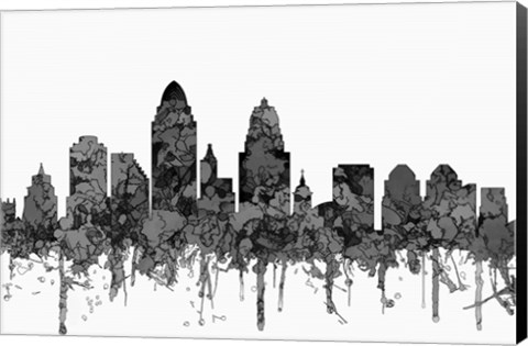 Framed Cincinnati Ohio Skyline - Cartoon B&amp;W Print