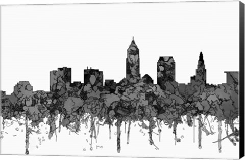 Framed Cleveland Ohio Skyline - Cartoon B&amp;W Print