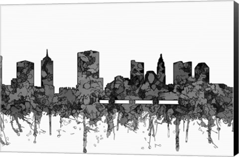 Framed Columbus Ohio Skyline - Cartoon B&amp;W Print