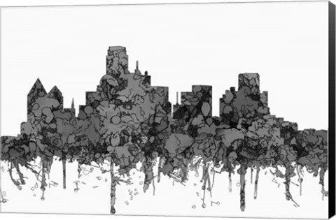Framed Dallas Texas Skyline - Cartoon B&amp;W Print