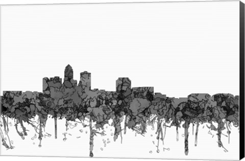 Framed Des Moines Iowa Skyline - Cartoon B&amp;W Print