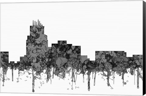 Framed Durham North Carolina Skyline - Cartoon B&amp;W Print