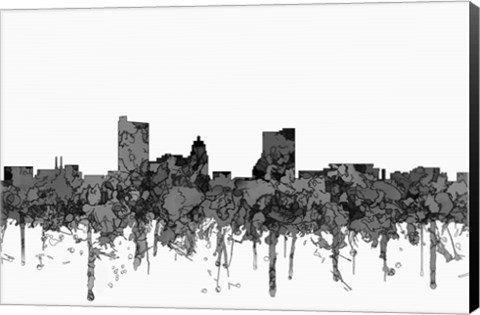 Framed Fort Wayne Indiana Skyline - Cartoon B&amp;W Print