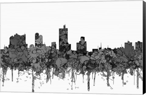 Framed Fort Worth Texas  Skyline - Cartoon B&amp;W Print
