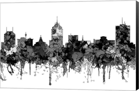 Framed Fresno California Skyline - Cartoon B&amp;W Print