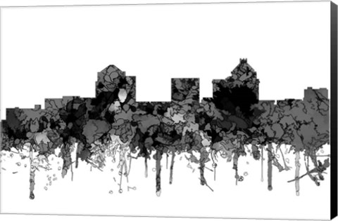Framed Greensboro North Carolina Skyline - Cartoon B&amp;W Print