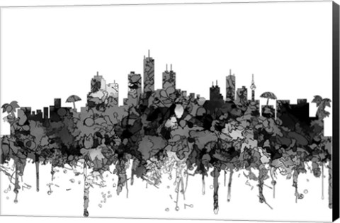 Framed Honolulu Hawaii Skyline 2-  Cartoon B&amp;W Print