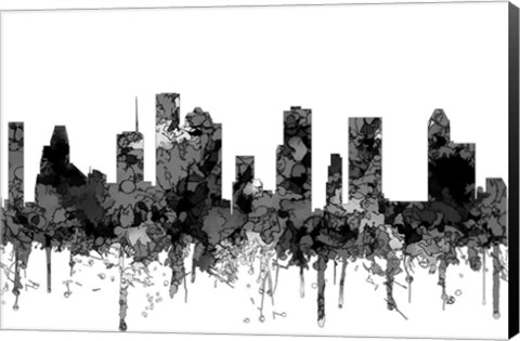 Framed Houston Texas Skyline - Cartoon B&amp;W Print