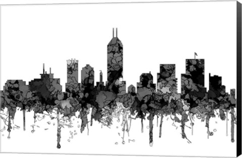Framed Indiana Indianapolis Skyline -Cartoon B&amp;W Print