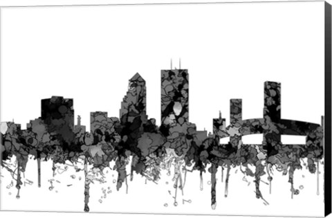 Framed Jacksonville Florida Skyline Cartoon B&amp;W Print