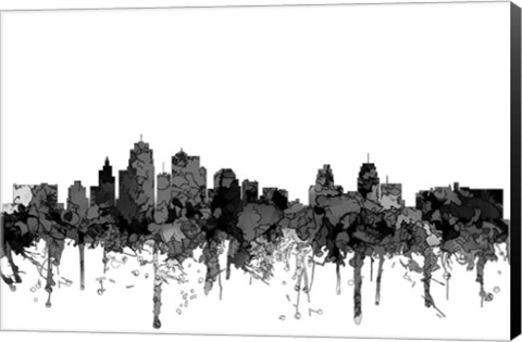Framed Kansas City Missouri Skyline - Cartoon B&amp;W Print