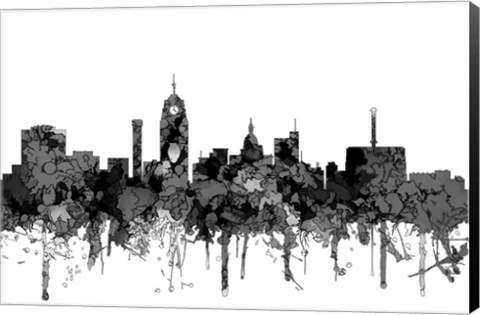 Framed Lansing Michigan Skylines - Cartoon B&amp;W Print