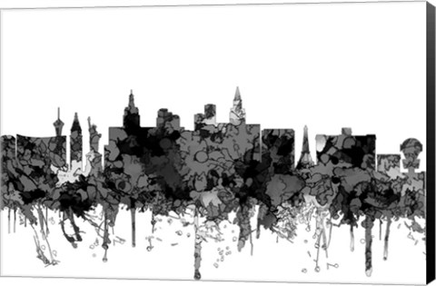 Framed Las Vegas Nevada Skyline 2 - Cartoon B&amp;W Print