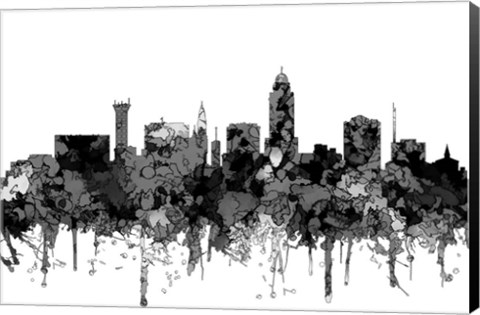 Framed Lincoln Nebraska  Skyline - Cartoon B&amp;W Print