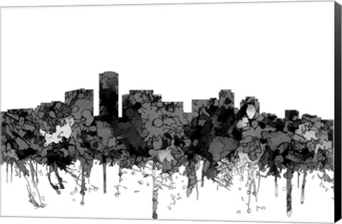 Framed Long Beach California Skyline-  Cartoon B&amp;W Print