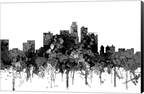 Framed Los Angeles California Skyline - Cartoon B&amp;W Print