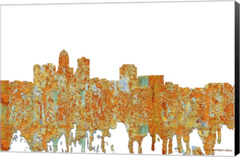 Framed Des Moines Iowa Skyline - Rust Print