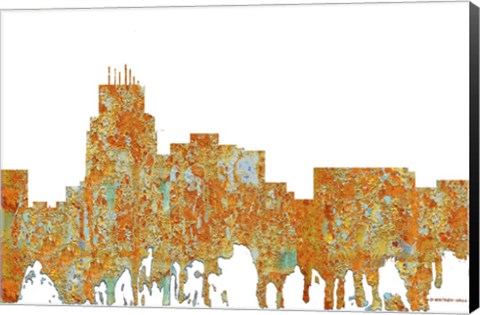 Framed Durham North Carolina Skyline - Rust Print