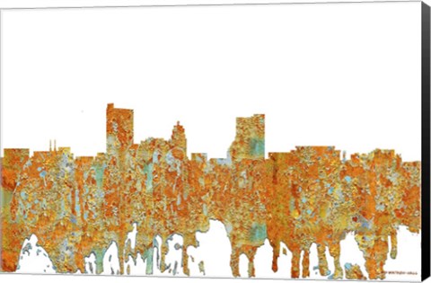 Framed Fort Wayne Indiana Skyline - Rust Print