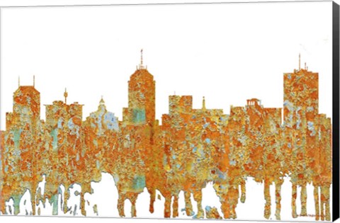 Framed Fresno California Skyline- Rust Print