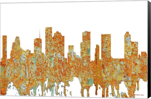 Framed Houston Texas Skyline  - Rust Print