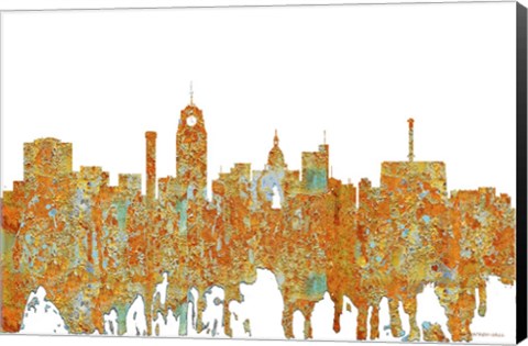 Framed Lansing Michigan Skylines - Rust Print