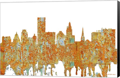 Framed Providence Rhode Island Skyline - Rust Print