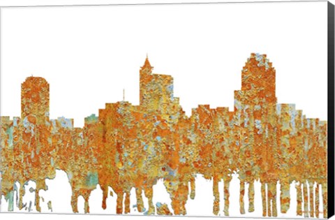Framed Raleigh North Carolina Skyline - Rust Print