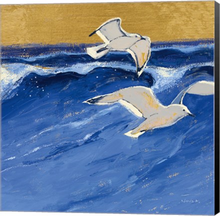 Framed Seagulls with Gold Sky III Print