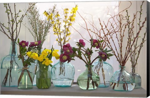 Framed Spring Flowers in Glass Bottles IV Print